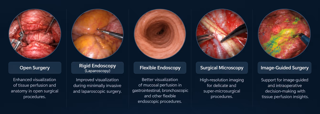 Surgical imaging applications: open surgery, rigid endoscopy, flexible endoscopy, surgical microscopy, and image-guided surgery on one BioMIS™ platform direction
